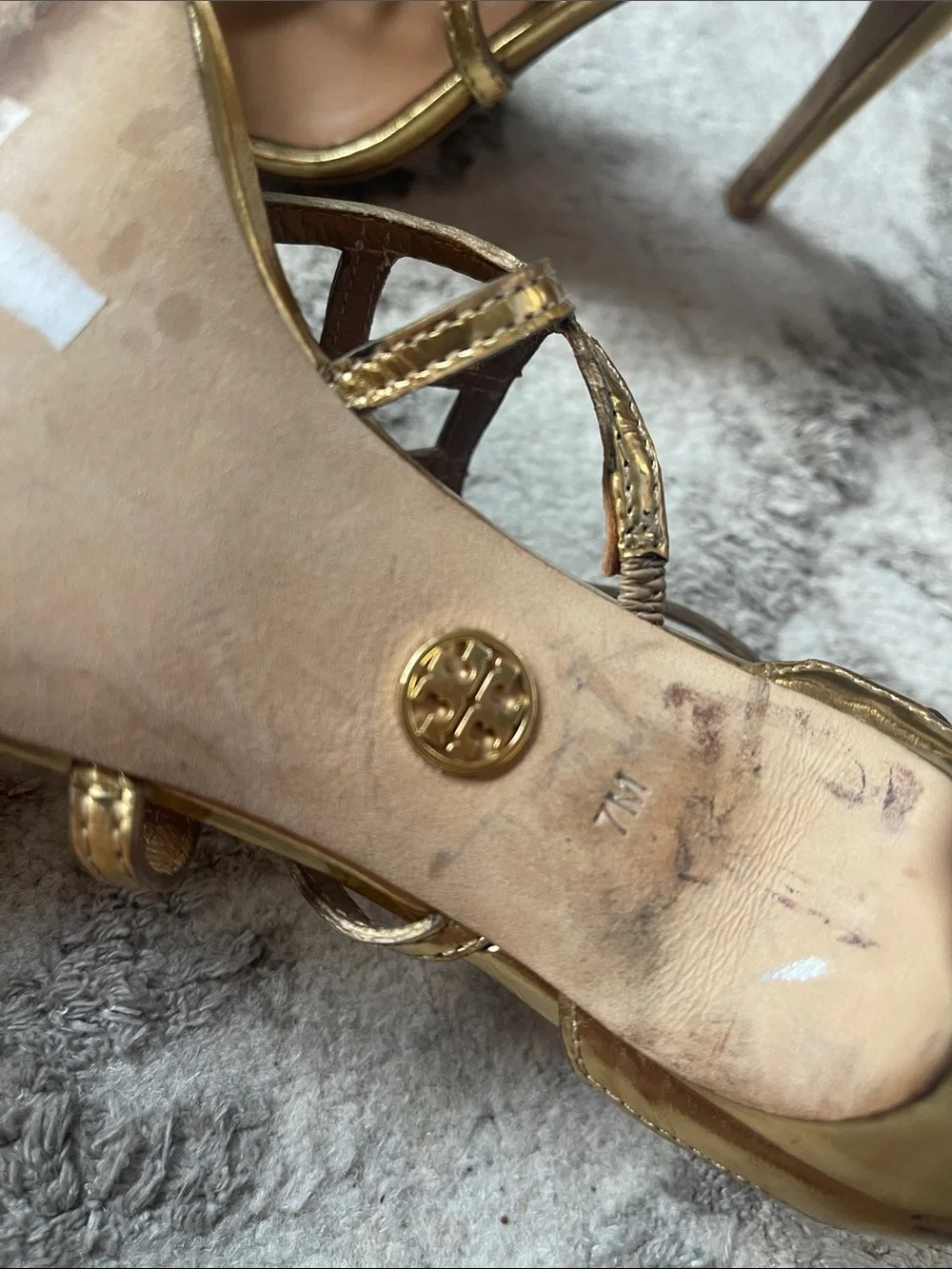 Tory Burch Gold Strappy High-Heel Sandals size 7 women